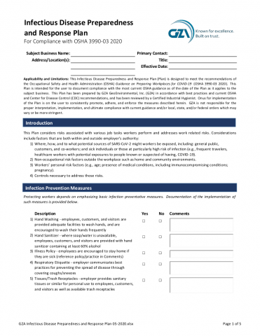 Infectious Disease Preparedness and Response Plan